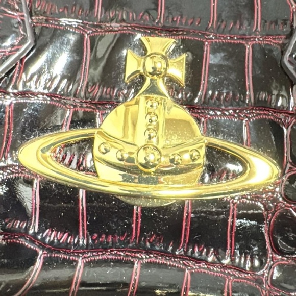 Vivienne Westwood EUC burgundy black croc embossed top handle leather medium bag - Picture 4 of 6